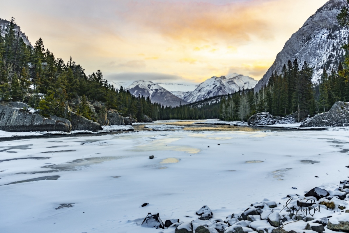 December Sunrise on the Bow River in Banff